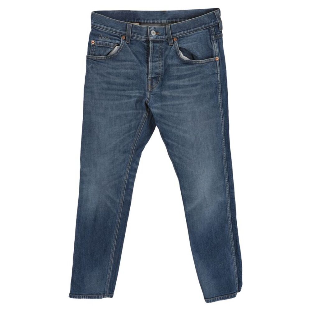 Gucci Interlocking G Logo Skinny Jeans in Blue Denim